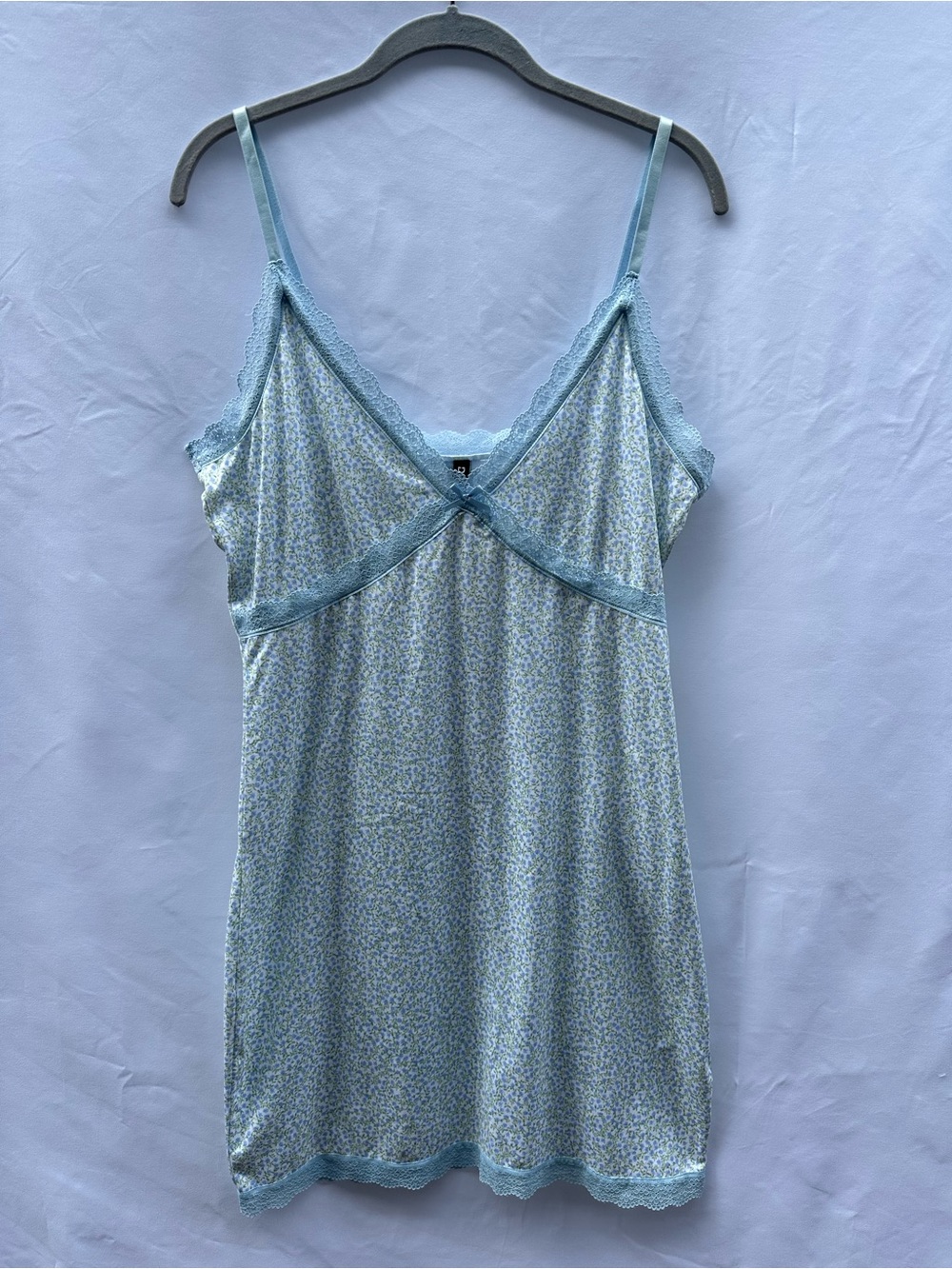 H&M Light Blue Floral Lace Trim Slip Dress